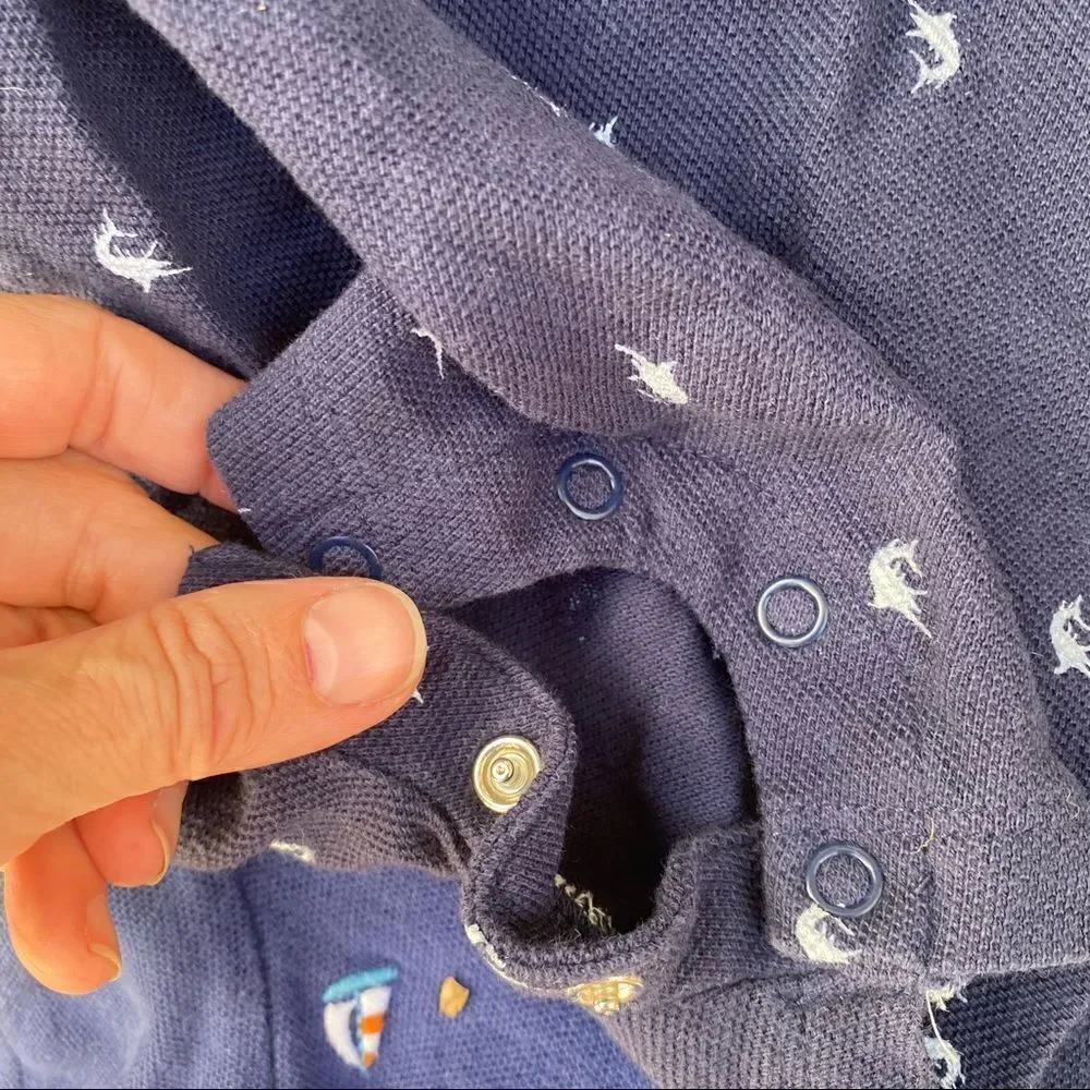 Carters Baby Boy Navy Blue Sword Fish Polo Romper 9 months